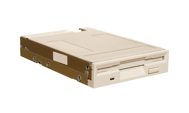 Floppy disk drive isolated over white