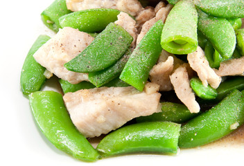 fried pea and pork thai style with powdered pepper