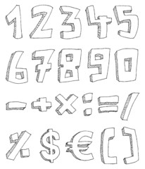 Hand drawn numbers and math signs