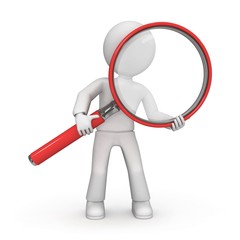 3D character with magnifying glass