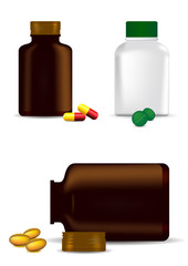 Medicine bottles, capsules and pills - vector