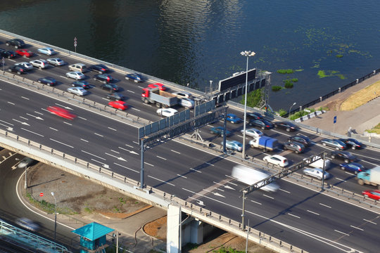 bridge with cars in Moscow, Russia