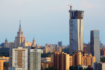 Modern multistory residential construction and MSU in Moscow