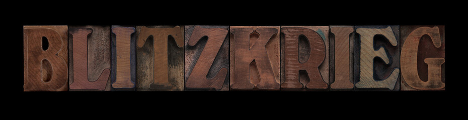 the word Blitzkrieg in old letterpress wood type
