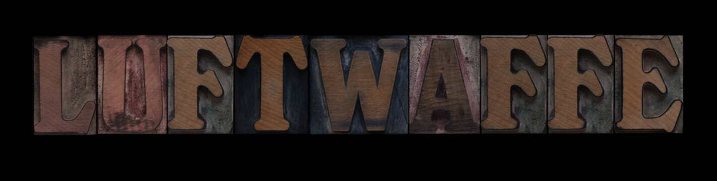 the word Luftwaffe in old letterpress wood type