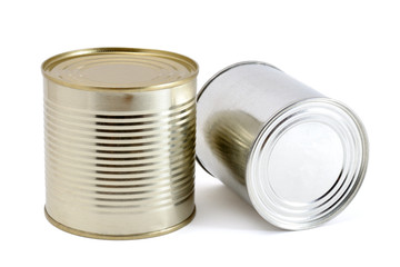 Two tin cans on white background