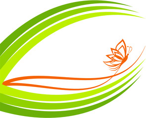 vector illustration of a green waves with butterfly