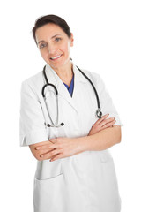 Fototapeta premium Smiling medical doctor woman with stethoscope