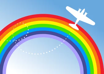 Wandaufkleber Flugzeug über dem Regenbogen (Vektor ist Illustrator CS 1 .ai-Datei) © B.Melo