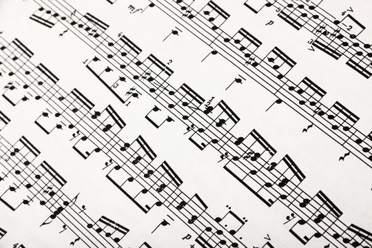 View of music notes on paper sheets