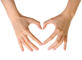 Heart made of hands isolated on white background