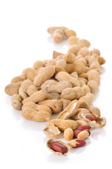 roasted peanuts in shell on white background
