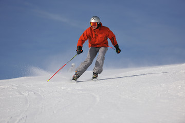 Fototapeta na wymiar skiing on on now at winter season