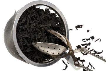 sieve for tea on white macro