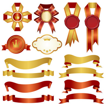 set of gold and red ribbon