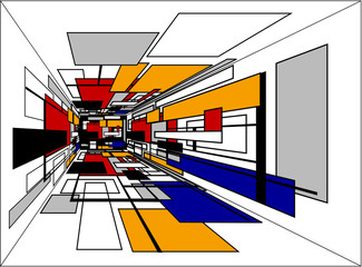 colorful perspective  room, vector