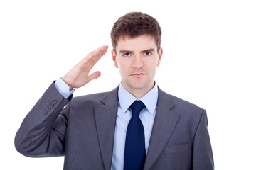 Business man gives salute