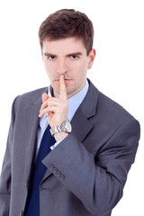 business man asks for calm and quiet
