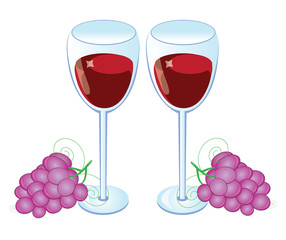 Red wine glass with Grapes