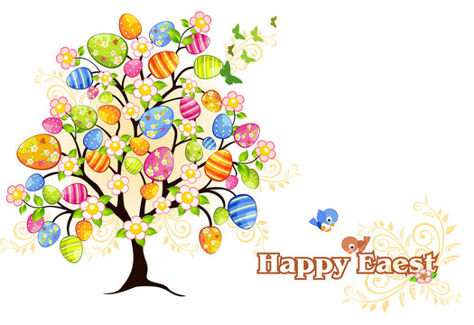 Albero di Pasqua con decori e uova
