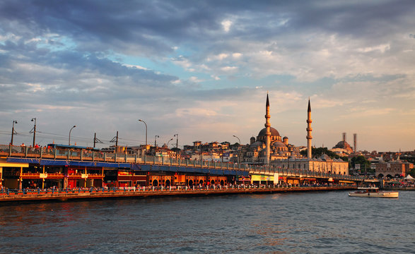 Galata Bridge And Mosque Yeni Camii