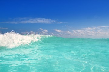 Fototapeta na wymiar blue turquoise wave caribbean sea water foam