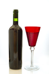 red wine bottle with glass