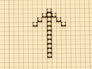 gold balls ones forming an arrow on a background gold cubes