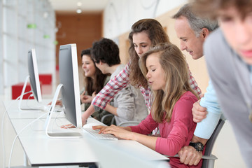 Group of students attending training course at school