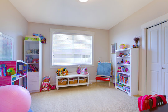 Baby Girl Play Game Room In White And Pink