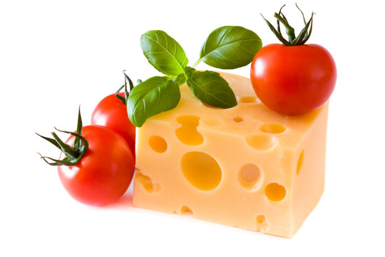 Yellow cheese with tomatoes