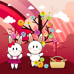 rabbits picnic vector illustration