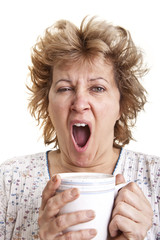 Woman waking up with a coffee (series)