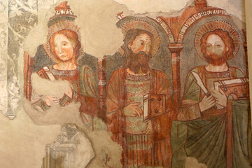 Fototapeta na wymiar old fresco from Cortina d Ampezzo - Italy