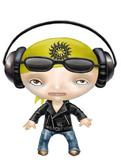 Rock and roll girl figure wearing headphones