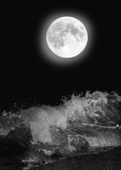 The full moon over the sea at night