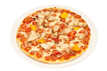 chicken pizza on a white background