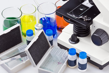 microscope and biological reagents