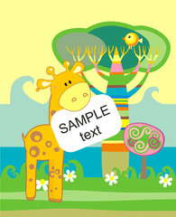 Obraz na płótnie Canvas Baby arrival announcement card with giraffe