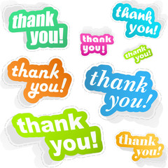 THANK YOU. Sticker set. Vector illustration.