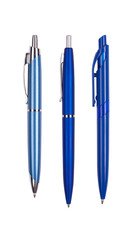 Three blue pens isolated on white