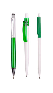 Three green pens isolated on white