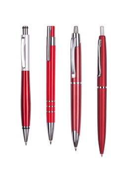 Four red pens on white