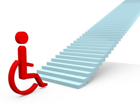 Handicapped people confronted with an obstacle