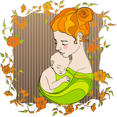 illustrated retro background with mother and child