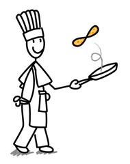 Cuisinier faisant sauter une crêpe