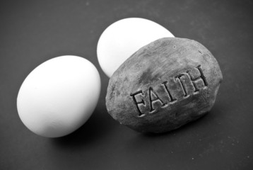 Religious Rock with Eggs (Concept of Easter)