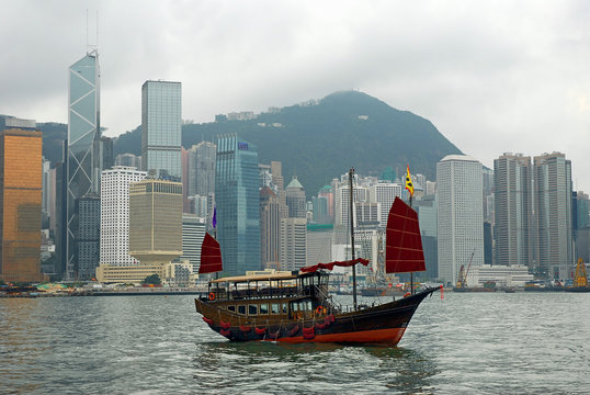 China, junk in Hong Kong harbor