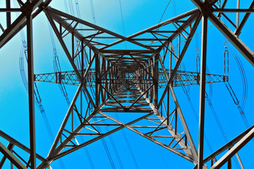 High voltage tower on a background with sky