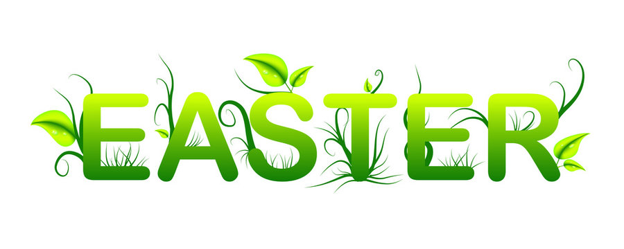 Easter green vector logo with leaves and grass
